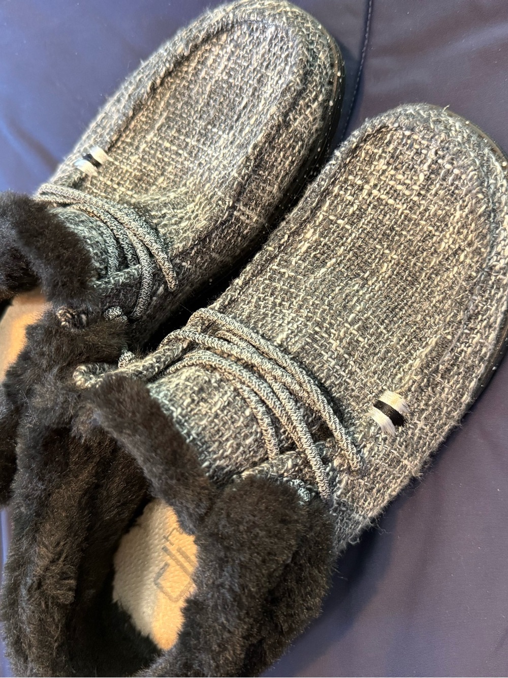 Hey Dude Cozy Tweed Knit Faux-Fur Lined Slip-On Slippers